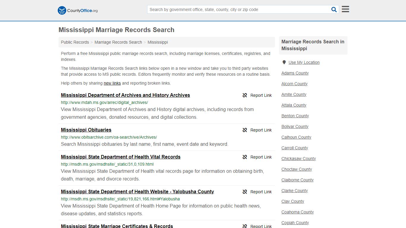 Mississippi Marriage Records Search - County Office